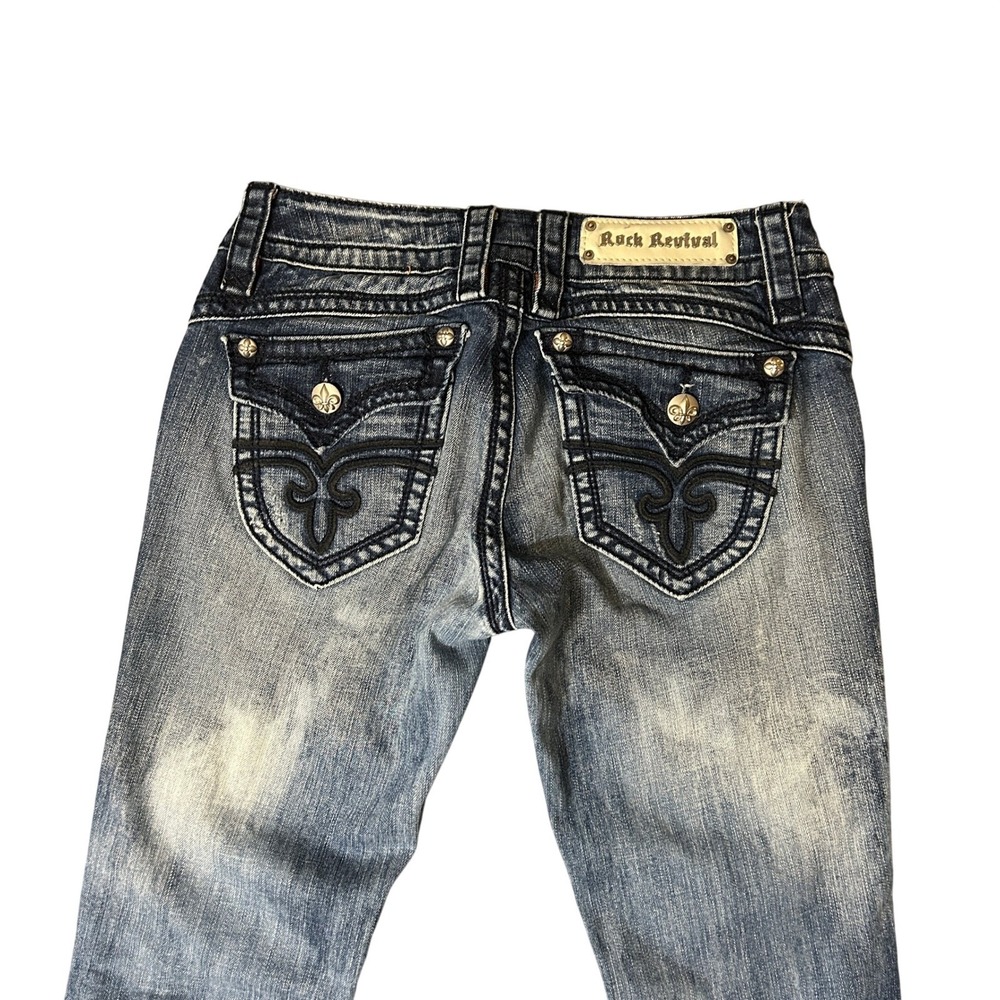 Rock Revival Gwen Bootcut Jeans Womens 28 Blue Flap Pockets Western Rodeo 30x31
